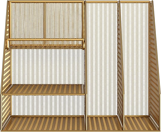 Martha Stewart Ryder Gold Mesh Metal Large Desktop Organizer with Magazine File Holder, Pen Holder, and Storage