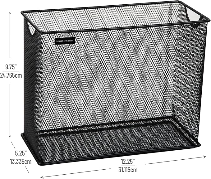 Mind Reader Vertical File Storage, Desktop Organizer, Hanging Files, Office, Metal Mesh, 12.25"L x 5.5"W x 10"H, Black