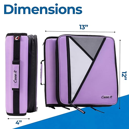 Case-it Universal Zipper Binder | 2-Inch O-Rings, 13-Inch Laptop/Tablet Padded Pocket, 400 Sheet Capacity, Multiple Storage Pockets & Shoulder Strap | School & Office Organizer | LT-007 Lavender