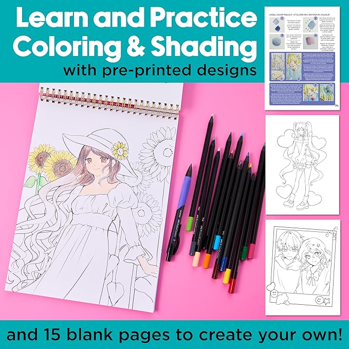 Faber-Castell Anime Drawing Kit: Shojo Edition | Step-by-Step Instruction Book with 20 Practice Pages, Color Pencil Set & Drawing Supplies for Kids, Easter Basket Stuffers (1 Book)