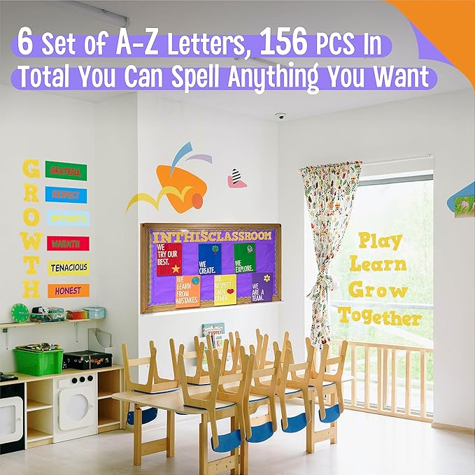 288 PCS Alphabet Combo Set, Gold Glitter Bulletin Board Letters 78pcs Uppercase Letters, 78pcs Lowercase Letters, 0-9 Numbers, Symbols & Punctuation, Chalkboard Classroom Letters for Home School Room