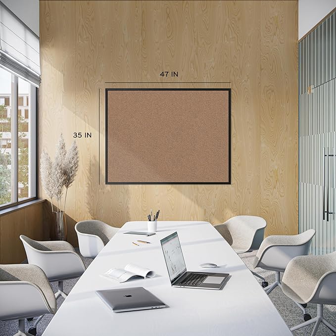 U Brands Cork Bulletin Board, 36" x 48", Black Aluminum Frame, Industrial Grade Pinning Surface