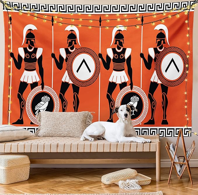 Ambesonne Retro Tapestry, Historical in Greece Theme Cultures, Wall Hanging for Bedroom Living Room Dorm Decor, 40" X 60", Orange Black White