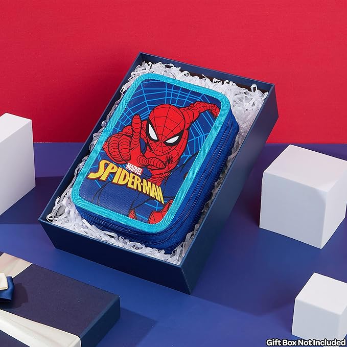 Marvel Boy's Pencil Case, Pencil Case with Compartments Filled School Supplies, Felt, Coloured Pencil, Spiderman Avengers Back to School Gift