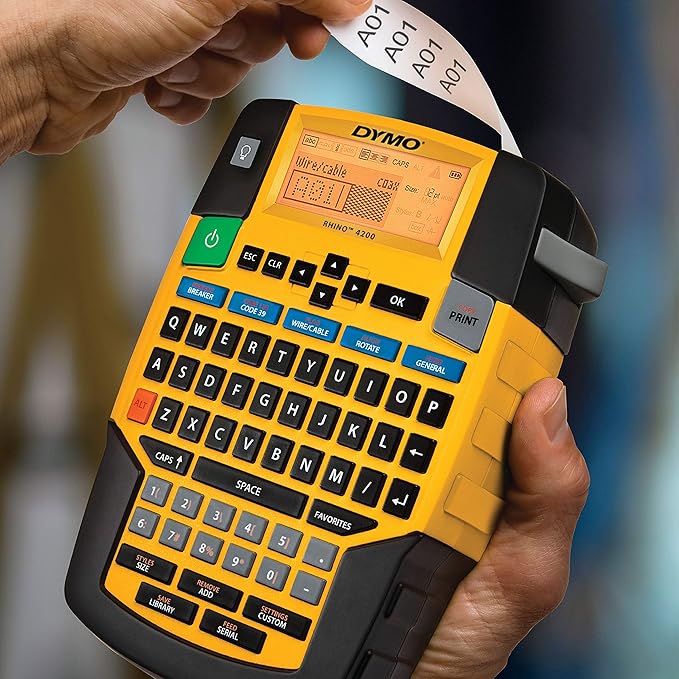 DYMO Industrial Label Maker | Rhino 4200 Label Maker Time-saving Hot Keys Prints Fast Durable For Job Sites and Heavy-Duty Labeling Jobs
