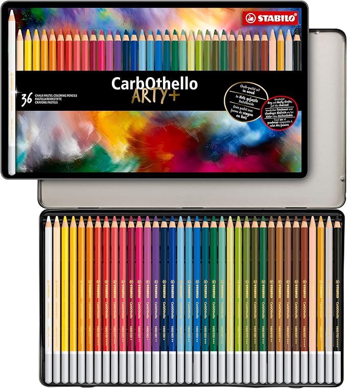 STABILO Chalk-Pastel Artist Colored Pencil CarbOthello ARTY, Tin Set of 36, Watercolor Effects, Sketching, Drawing, Coloring