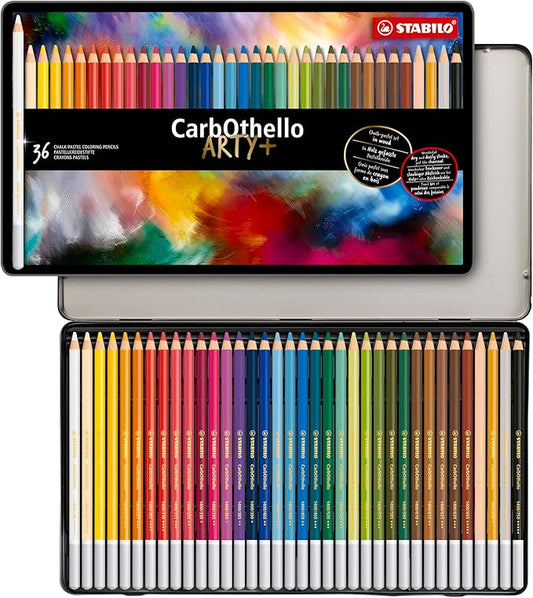 STABILO Chalk-Pastel Artist Colored Pencil CarbOthello ARTY, Tin Set of 36, Watercolor Effects, Sketching, Drawing, Coloring