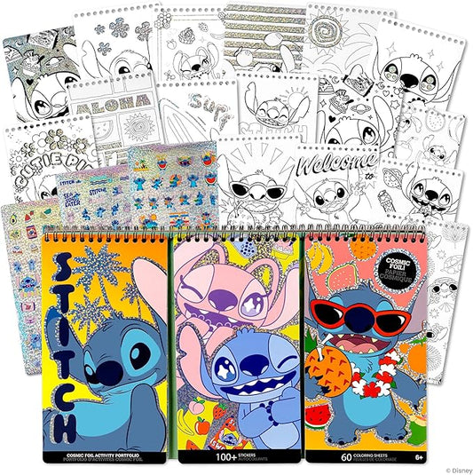 Fashion Angels Disney Stitch 3-in-1 Cosmic Foil Activity Portfolio Set, Includes 60 Coloring Sheets, 100+ Holographic Stickers & More, Fun Craft for Kids