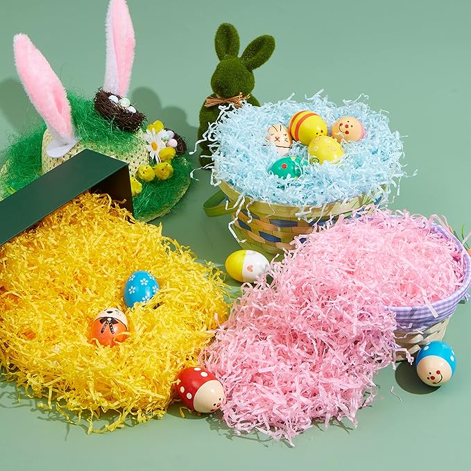 JOYIN 3.75 LB Easter Fake Grass Crinkle Paper Shred Filler(60 Oz) for Craft Boxes Bags Basket Filling, DIY Gift Wrapping, Wedding Party Decoration, Easter Egg Hunt (Pink, Yellow, Sky Blue, Green)