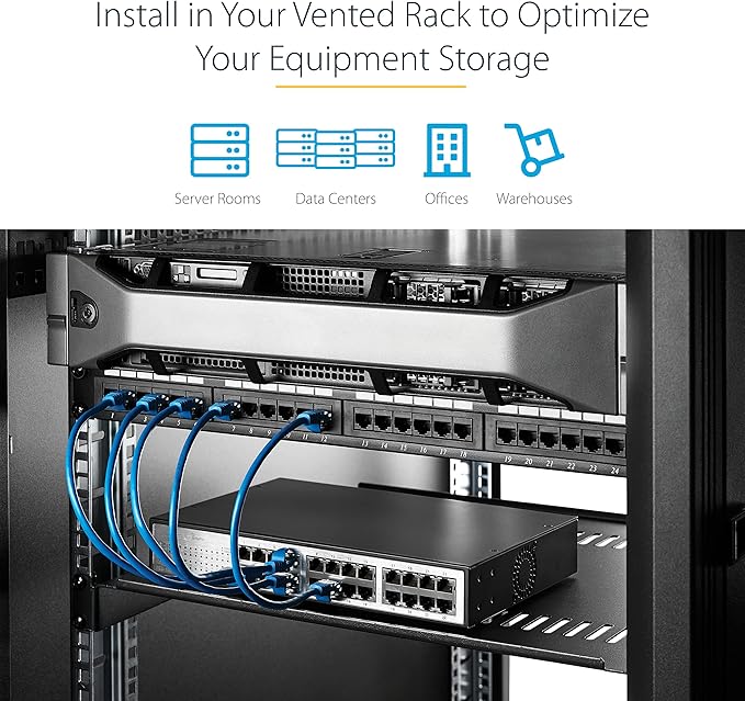 StarTech.com 1U Server Rack Shelf - Universal Vented Rack Mount Cantilever Tray for 19" Network Equipment Rack & Cabinet - Heavy Duty Steel - Weight Capacity 44lb/20kg - 7" Deep Shelf (CABSHELF1U7V)