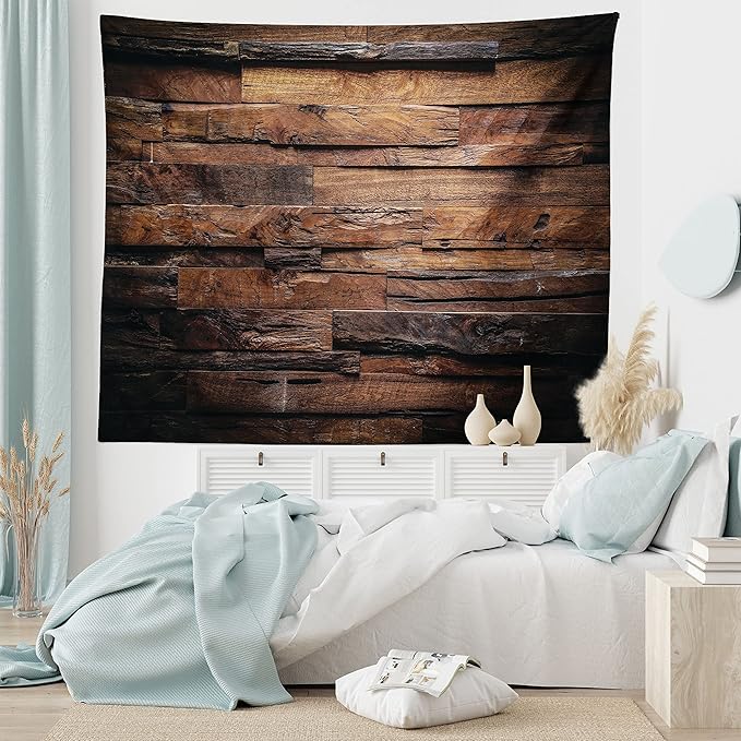 Ambesonne Chocolate Tapestry, Rough Dark Timber Texture Image Rustic Country Theme Hardwood Carpentry, Fabric Wall Hanging Decor for Bedroom Living Room Dorm, 45" X 30", Brown Dark Brown