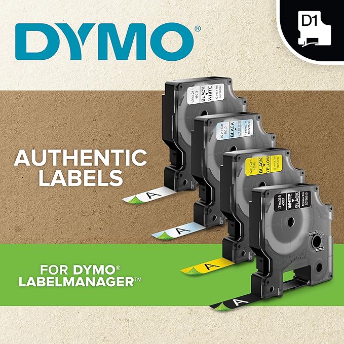 DYMO Standard D1 Labeling Tape for LabelManager Label Makers, Black Print on Green Tape, 1/2'' W x 23' L, 1 Cartridge (45019)