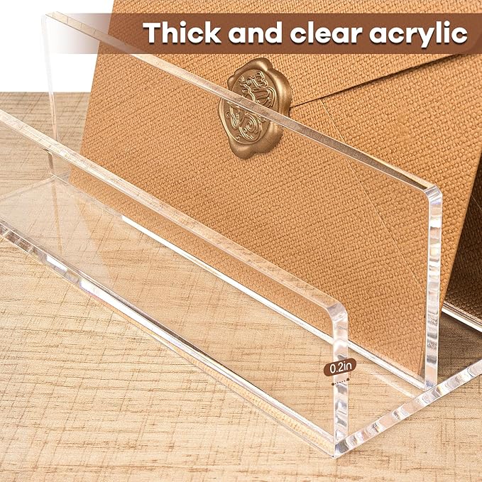 Acrylic Mail Organizer File Sorters for Desk,2-Section Laddered Desktop Vertical Letter Holder,Desk Organizer Workspace Organizer