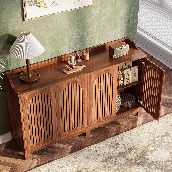 Tribesigns Sideboard Buffet Cabinet, 57" Farmhouse Storage Cabinet with Shutter Doors and Adjustable Shelf, Freestanding Kitchen Cabinet TV Stand for Dining Room, Living Room, Kitchen