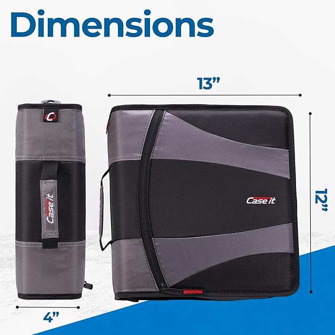 Case-it The Dual 2.0 2-in-1 Zipper Binder | Two 2-Inch D-Rings, 700 Sheet Capacity, 5-Subject Expanding File Folder, Multiple Pockets & Storage Organizer, Shoulder Strap | Dual-301 Black
