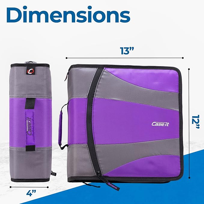 Case-it The Dual 2.0 2-in-1 Zipper Binder | Two 2-Inch D-Rings, 700 Sheet Capacity, 5-Subject Expanding File Folder, Multiple Pockets & Storage Organizer, Shoulder Strap | Dual-301 Deep Purple