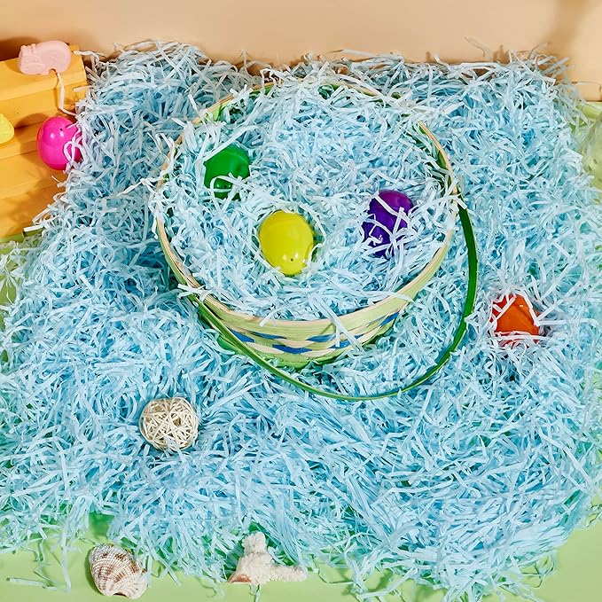 JOYIN 1 LB Easter Fake Grass Gift Wrap Crinkle Filler Paper Shred(16 Oz) for Basket Filling, DIY Gift Wrapping, Wedding Birthday Party Decoration, Easter Egg Hunt (Pink, Yellow, Sky Blue, Green)