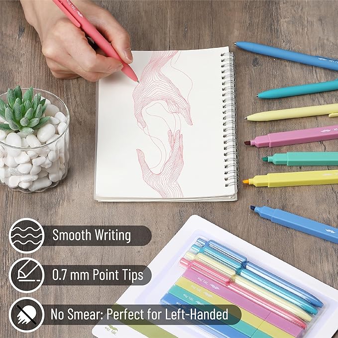 Mr. Pen- Aesthetic Highlighters and Gel Pens, 12 Pack, Pastel Color Bible Highlighters No Bleed, Colorful Ink Gel Pens Fine Point 0.7mm, Highlighter Pens