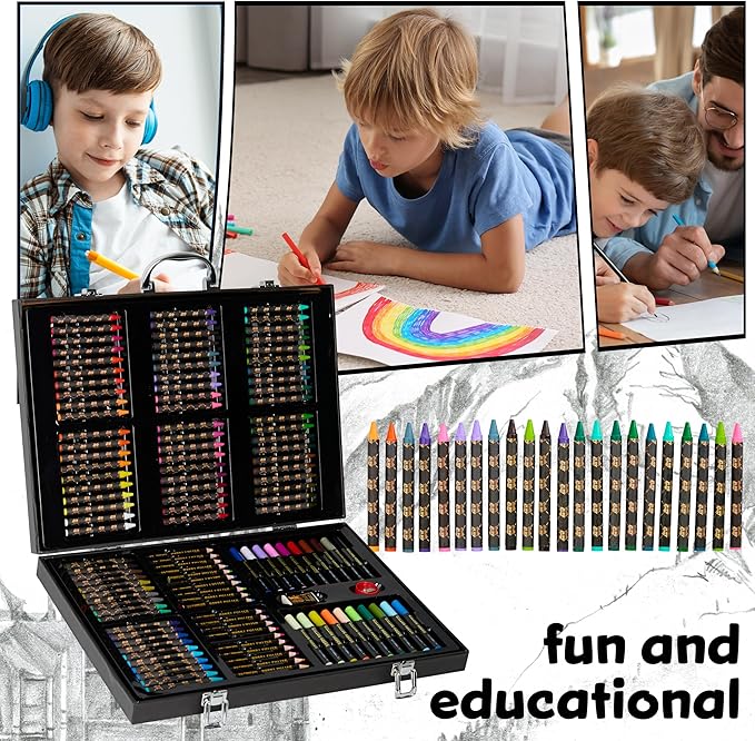 Harry Potter Gifts Colored Pencils 130pcs Art Supplies Drawing Kit School Supplies Painting Kids Drawing Pencils Art Kit Travel Case with Crayons (Black)