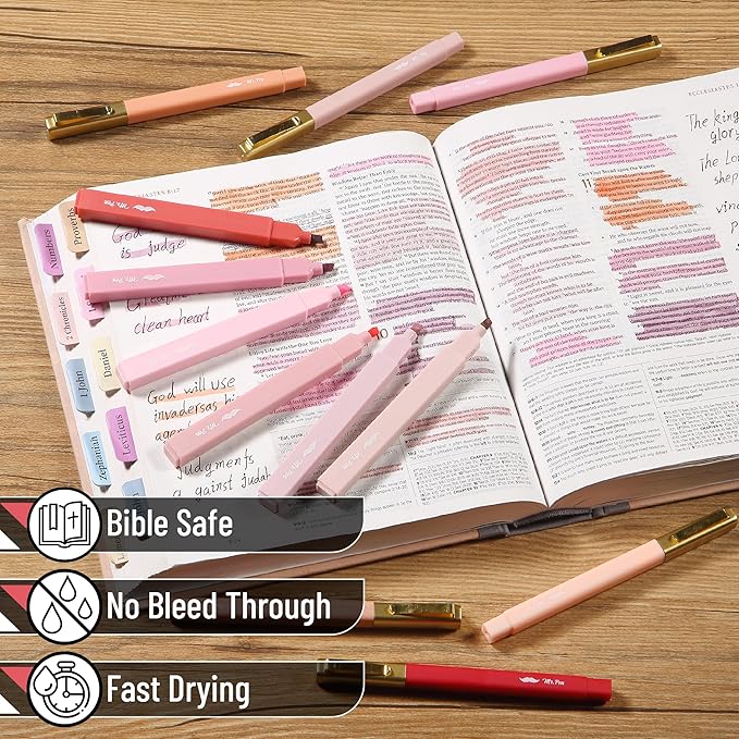 Mr. Pen- Aesthetic Highlighters and Pens, 12 Pack, Shades of Pink, No Bleed Bible Highlighters and Pens, Black Ink