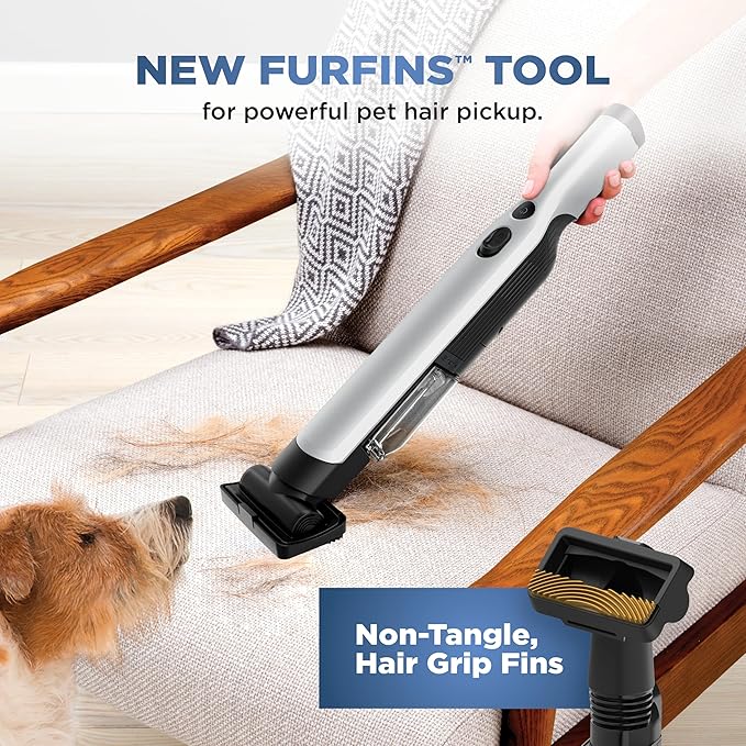 Shark WANDVAC Cordless Hand Vac, Lightweight, Versatile and Portable at 1.4 lbs., Powerful Suction, Charging Dock, One-Touch Empty, NEW Furfins Tool & Crevice Tool for Pet & Home, Gray, WV201WH