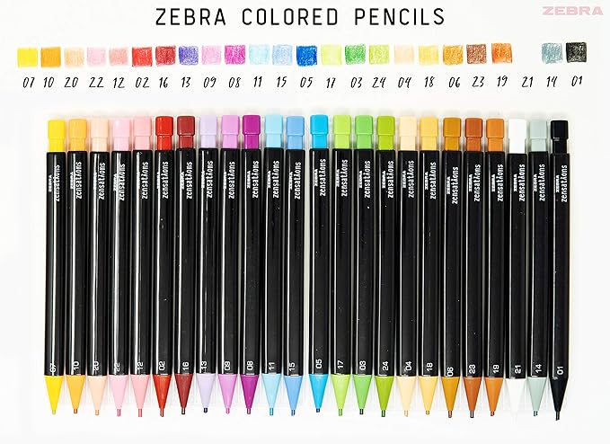 Zebra Pen Zensations Mechanical Colored Pencils, Assorted Colors, 2.0mm Bold #2 Lead, Refillable, Triangular Barrel to Prevent Rolling, 24-Pack (08124)