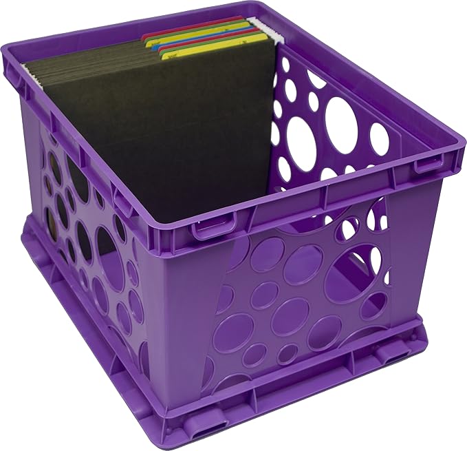 Storex Premium File Crate with Handles – Letter and Legal Document and Folder Storage, Classroom Purple 3-Pack (61464C03C)