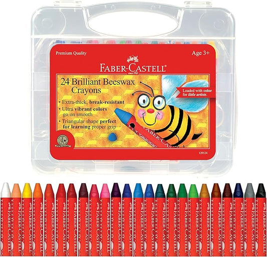 Faber-Castell Beeswax Crayons in Durable Storage Case: Non-Toxic Jumbo Triangle Crayons for Toddlers, Travel-Friendly Toddler Art Supplies for Kids (Ages 3+) (24 Count)