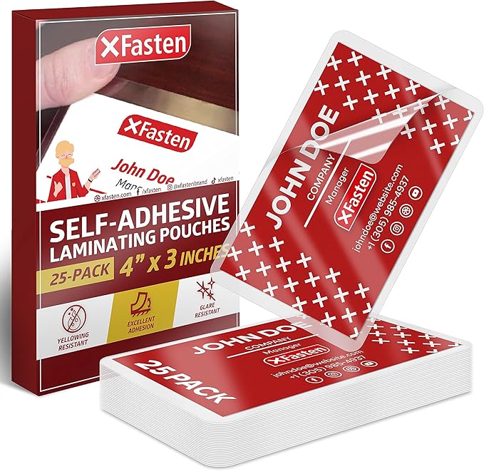 XFasten Self-Sealing Laminating Pouches Business Card Size, 9.5 Mil and Hard Self Laminating Business Cards Pouch (Pack of 25)