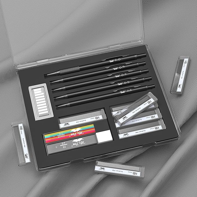 Mr. Pen- Metal Mechanical Pencil Set with Lead and Eraser Refills, 5 Sizes, Black, 0.3, 0.5, 0.7, 0.9, 2mm, Drawing Mechanical Pencils, Mechanical Pencil Metal, Drawing Pencils Mechanical