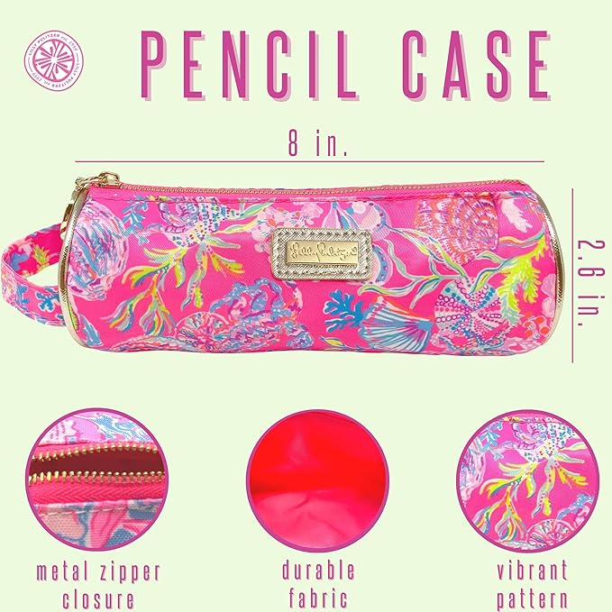 Lilly Pulitzer Cute Pencil Case, Colorful Zipper Pouch for Office Supplies, Small Travel Bag with Carrying Handle, Shell Me Something Good