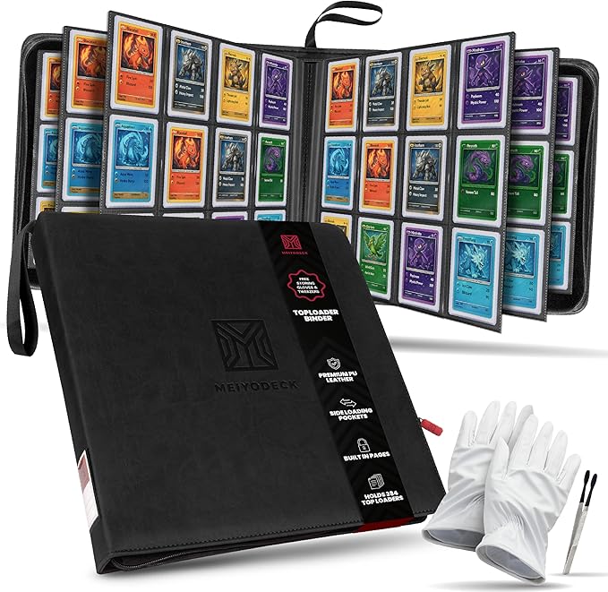 Toploader Binder | Holds 384 Toploaders | 12-Pocket | Ringless Double-Sided Pockets | Includes Collector Tweezers & Gloves | Premium Top Loader Binder for Trading Cards, Pokemon, Yu-Gi-Oh & TCG