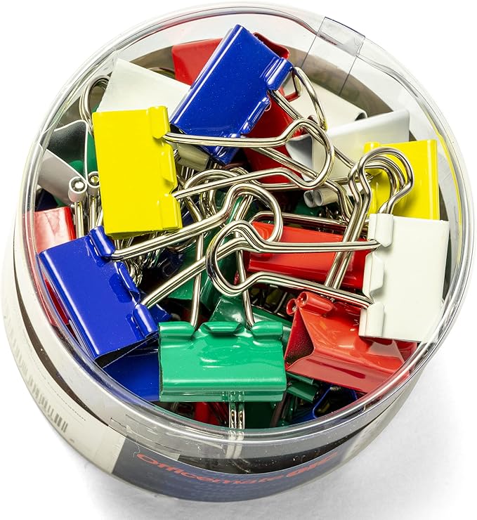 Officemate Small Binder Clips, Assorted Colors, 36 Clips per Tub (31028)