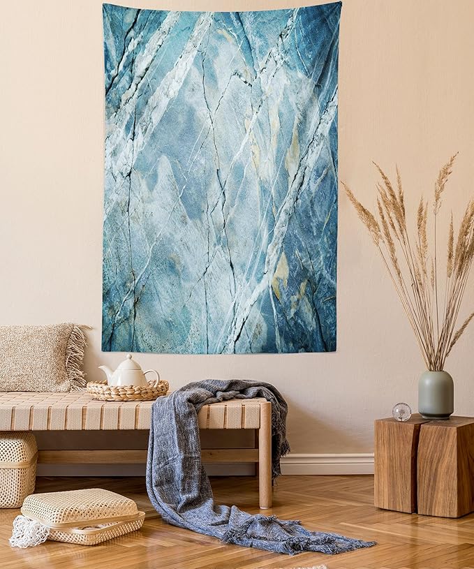 Ambesonne Marble Print Tapestry, Exquisite Granite Stone Architecture Floor Nature Faded Rock Picture, Wall Hanging for Bedroom Living Room Dorm Decor, 40" X 60", Pale Blue Grey