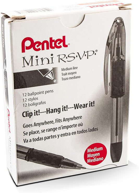 Pentel RSVP Mini Ballpoint Pen, (1.0mm) Medium Line, Orange Ink, 12 pack (BK91MNF-F)