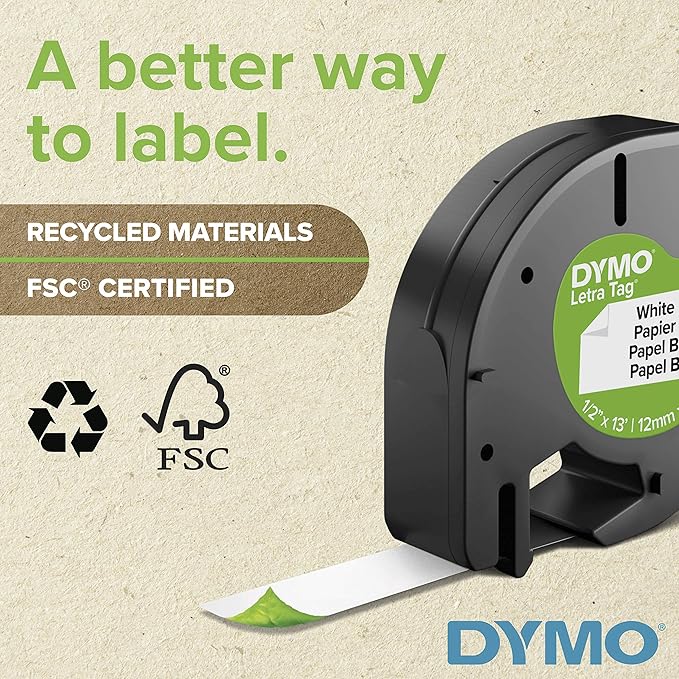 DYMO(R) LT 10697 Black-On-White Tape, 0.5in. x 13ft., 10697