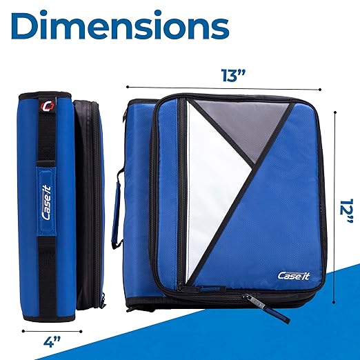 Case-it The Universal Zipper Binder - 2 Inch O-Rings - Padded Pocket Holds up to 13 Inch Laptop/Tablet - Multiple Pockets - 400 Page Capacity - with Shoulder Strap - Midnight Blue LT-007 (6 Pack)