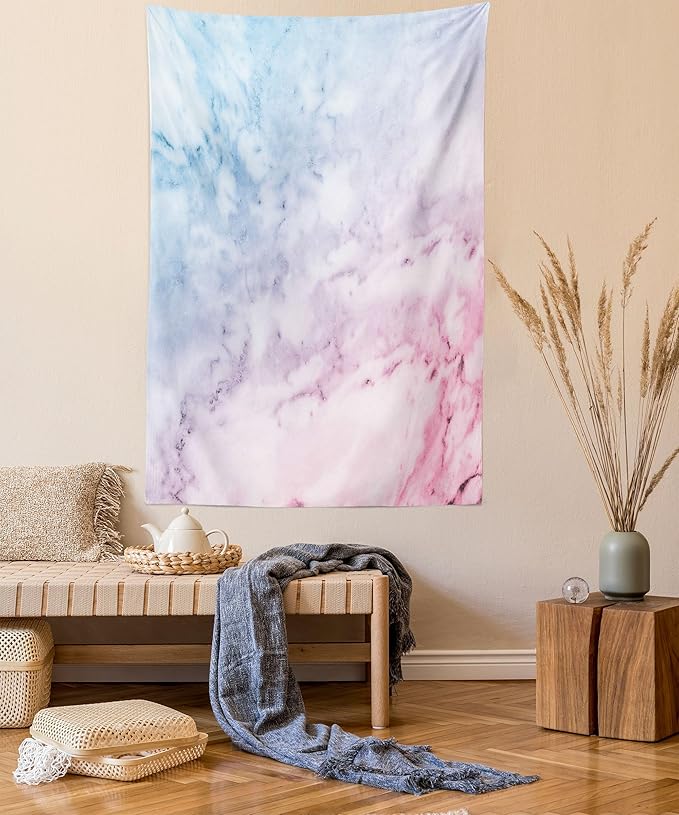 Ambesonne Marble Print Tapestry, Pastel Toned Cloudy Crack Lines Stained Antique Shabby Design, Fabric Wall Hanging Decor for Bedroom Living Room Dorm, 30" X 45", Pink
