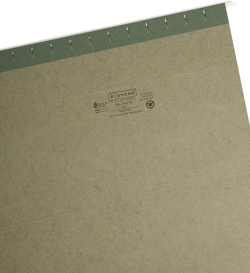 Smead Hanging File Folder, No Tabs, Legal Size, Standard Green, 25 per Box (64110) (Pack of 5)