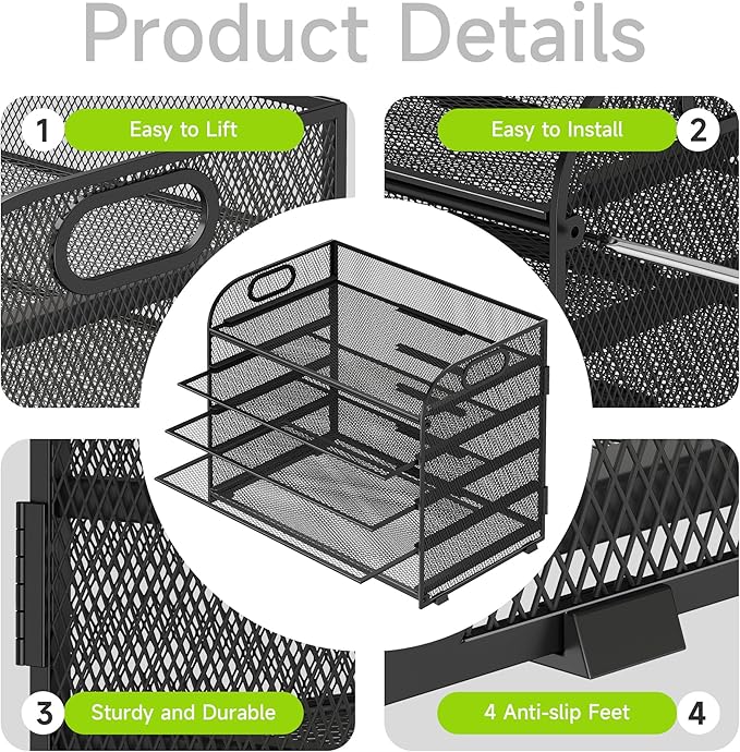 2 Pack 5 Tier Paper Organizer, Letter Tray with Handle, Mesh Desk Organizer, Metal File Organizer, Office Desk Accessories for Home, Office, Classroom, School -Black