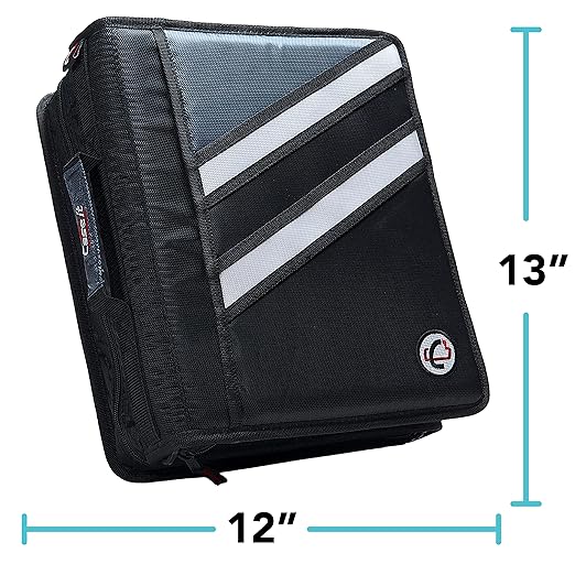 Case-it The Z Shape Zipper Binder - Two Binders in One - Double Sided 1.5 Inch D-Ring - Multiple Pockets - 500 Page Capacity - Comes with Shoulder Strap, Blue Z-176