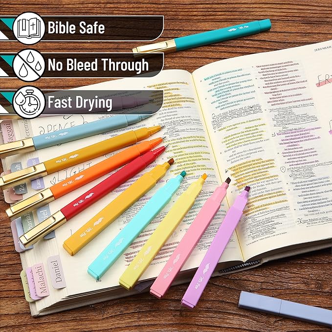 Mr. Pen- Aesthetic Highlighters and Pens, 12 Pack, Assorted Color No Bleed Bible Highlighters, Black Ink Pens