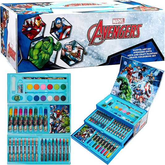 Marvel Art Case for Kids with Colored Pencils Markers Crayons Watercolors Drawing Supplies Travel Art Kit Gifts for Kids (Multicolor Avengers)