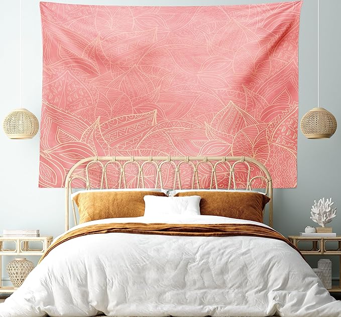 Ambesonne Floral Tapestry, Pastel Toned Nature Inspired Leaf Background Botany Themed Illustration, Fabric Wall Hanging Decor for Bedroom Living Room Dorm, 45" X 30", Peach Coral