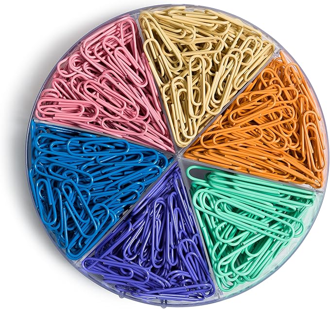 U Brands Paper Clips Set, Office Supplies, Assorted Sizes, Assorted Colors, 600 Count