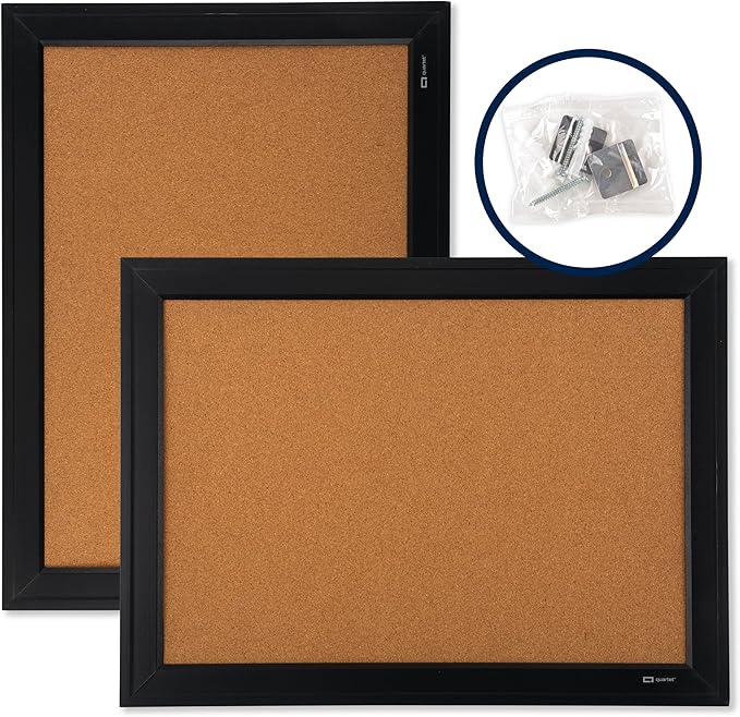 Quartet Cork Board Bulletin Board, 17" x 23", Framed Corkboard, Black Frame, Decorative Hanging Pin Board, Perfect for Office & Home Decor, Home School Message Board or Vision Board (79281)