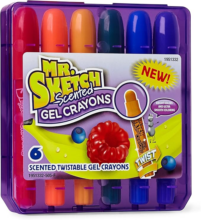 Mr. Sketch 1951332 1951332 Scented Twistable Gel Crayons, Assorted Colors, Pack Of 6, Multicolor, 6-Count