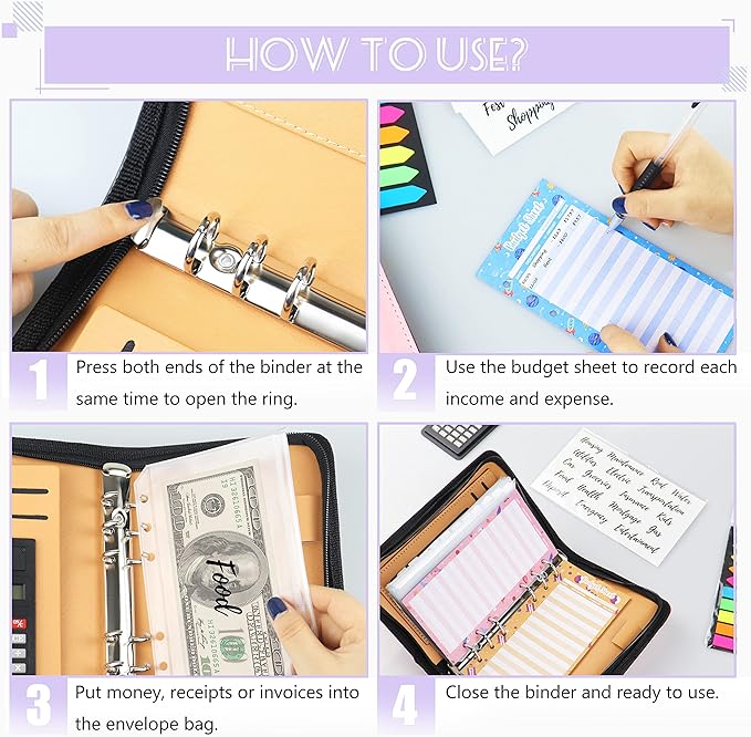Budget Binder with Zipper Envelopes, Cash Envelopes for Budgeting, A6 PU Leather Budget Planner 2026 with Cash Envelopes Calculator, Bill Money Organizer for Cash Saving Budget System Wallet