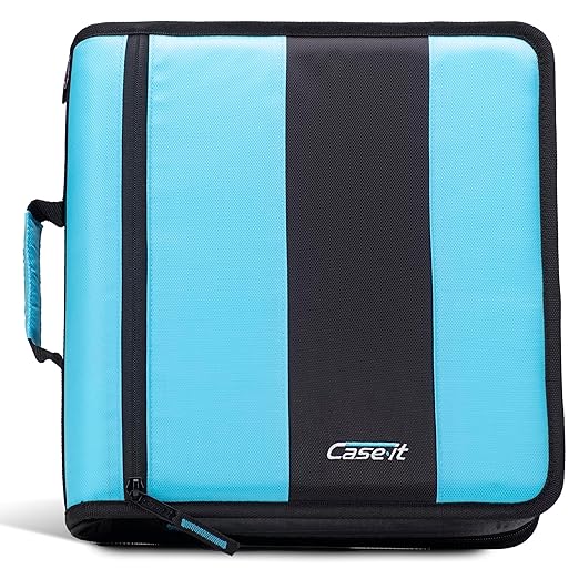 Case-it Classic Zipper Binder | 2-Inch O-Rings, 350 Sheet Capacity, Multiple Storage Pockets & Shoulder Strap | School & Office Organizer | D-251 Teal (Pack of 6)