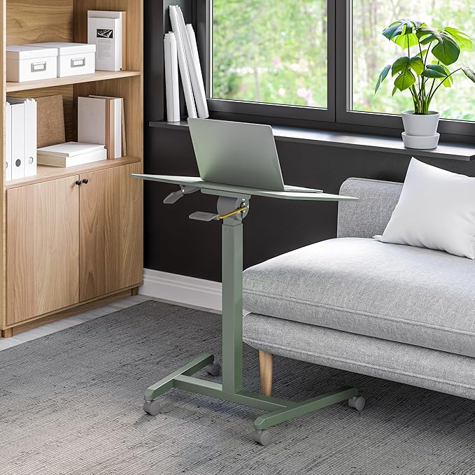 Seville Classics Airlift Height Adjustable Pneumatic Laptop Sit Stand Desk Mobile Rolling Cart, Computer Workstation for Home Office, Classroom, Sage Green, 25.6" Tilting Desktop